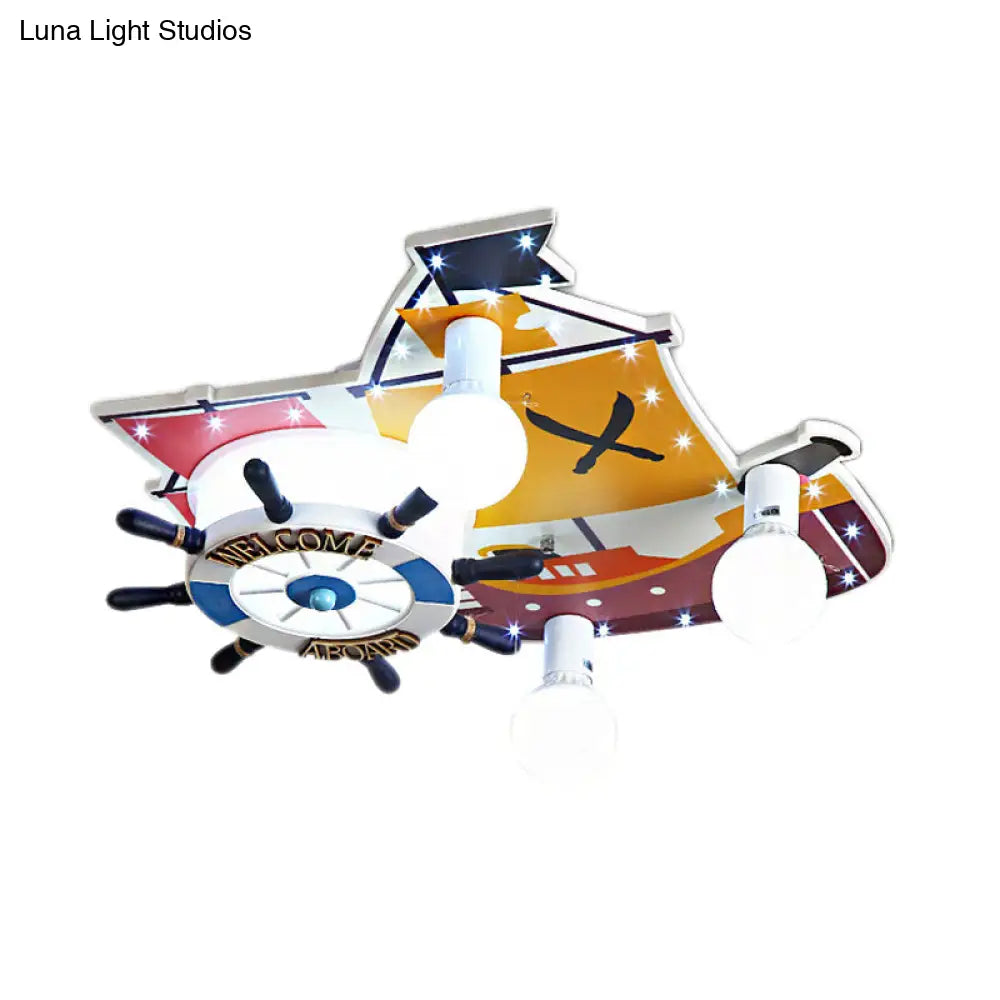 DecorBites™ DecorBites™ Yellow Wooden Ceiling Flush Mount Pendant Light with Cartoon Rudder Design
