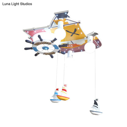 DecorBites™ DecorBites™ Yellow Wooden Ceiling Flush Mount Pendant Light with Cartoon Rudder Design