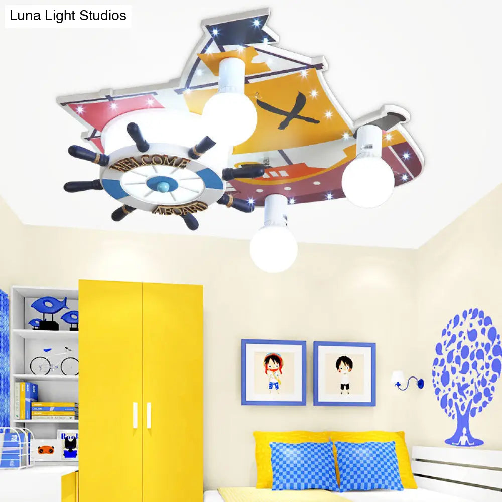 DecorBites™ DecorBites™ Yellow Wooden Ceiling Flush Mount Pendant Light with Cartoon Rudder Design
