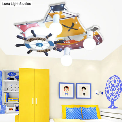 DecorBites™ DecorBites™ Yellow Wooden Ceiling Flush Mount Pendant Light with Cartoon Rudder Design