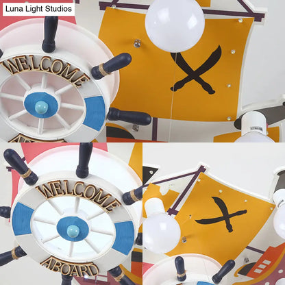 DecorBites™ DecorBites™ Yellow Wooden Ceiling Flush Mount Pendant Light with Cartoon Rudder Design