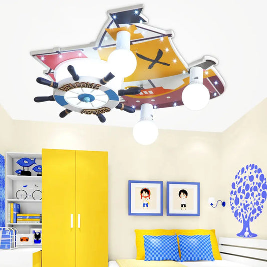 DecorBites™ DecorBites™ Yellow Wooden Ceiling Flush Mount Pendant Light with Cartoon Rudder Design
