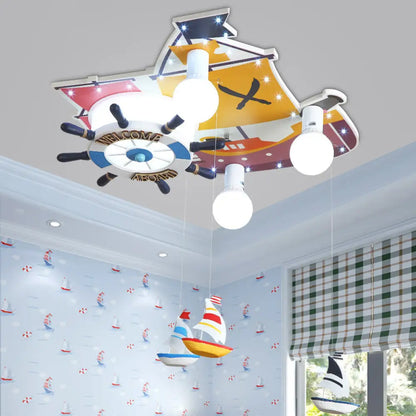 DecorBites™ DecorBites™ Yellow Wooden Ceiling Flush Mount Pendant Light with Cartoon Rudder Design