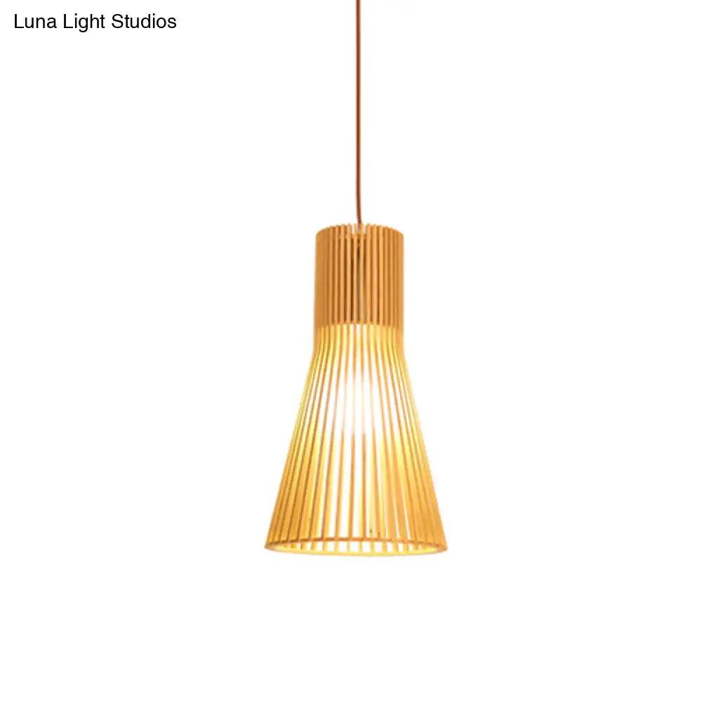 Yvette - Asian Bamboo Flared Pendant Lamp: Beige Hanging Light Fixture