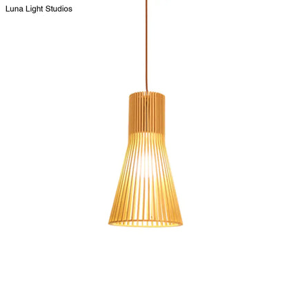 Yvette - Asian Bamboo Flared Pendant Lamp: Beige Hanging Light Fixture