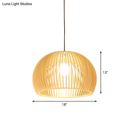 Yvette - Asian Bamboo Flared Pendant Lamp: Beige Hanging Light Fixture