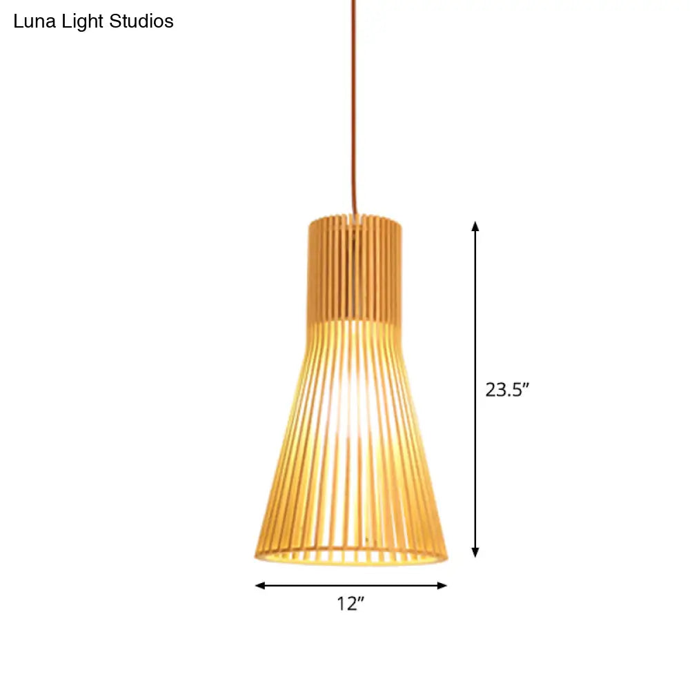 Yvette - Asian Bamboo Flared Pendant Lamp: Beige Hanging Light Fixture