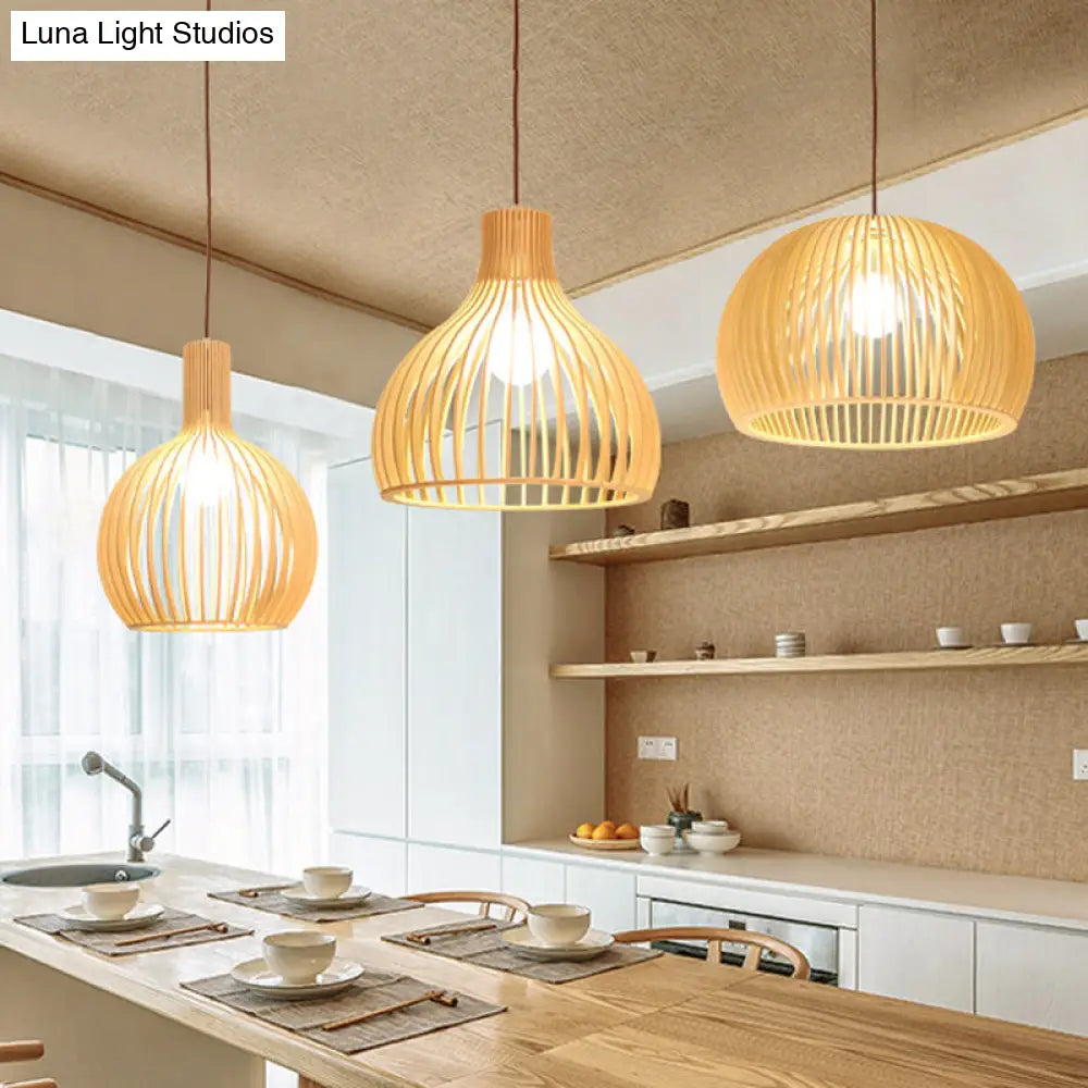 Yvette - Asian Bamboo Flared Pendant Lamp: Beige Hanging Light Fixture