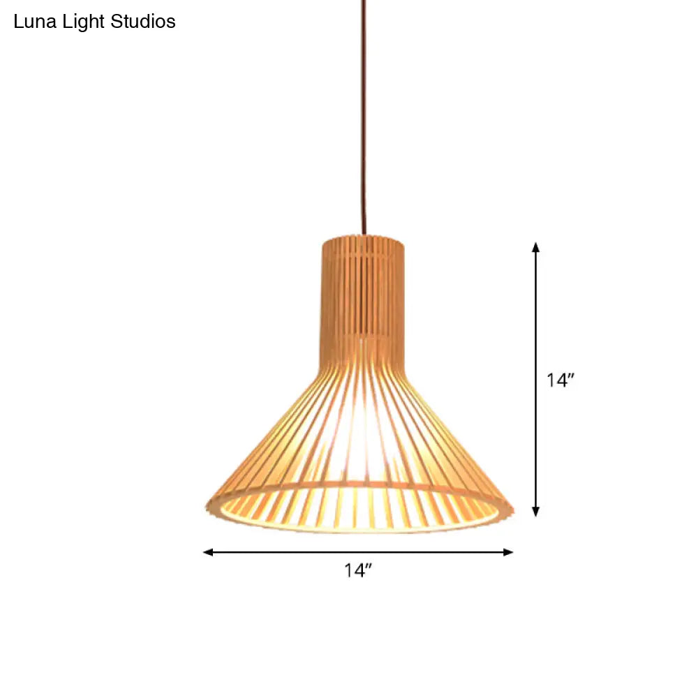 Yvette - Asian Bamboo Flared Pendant Lamp: Beige Hanging Light Fixture