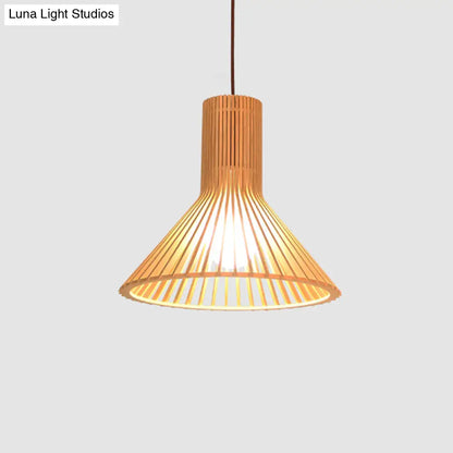 Yvette - Asian Bamboo Flared Pendant Lamp: Beige Hanging Light Fixture