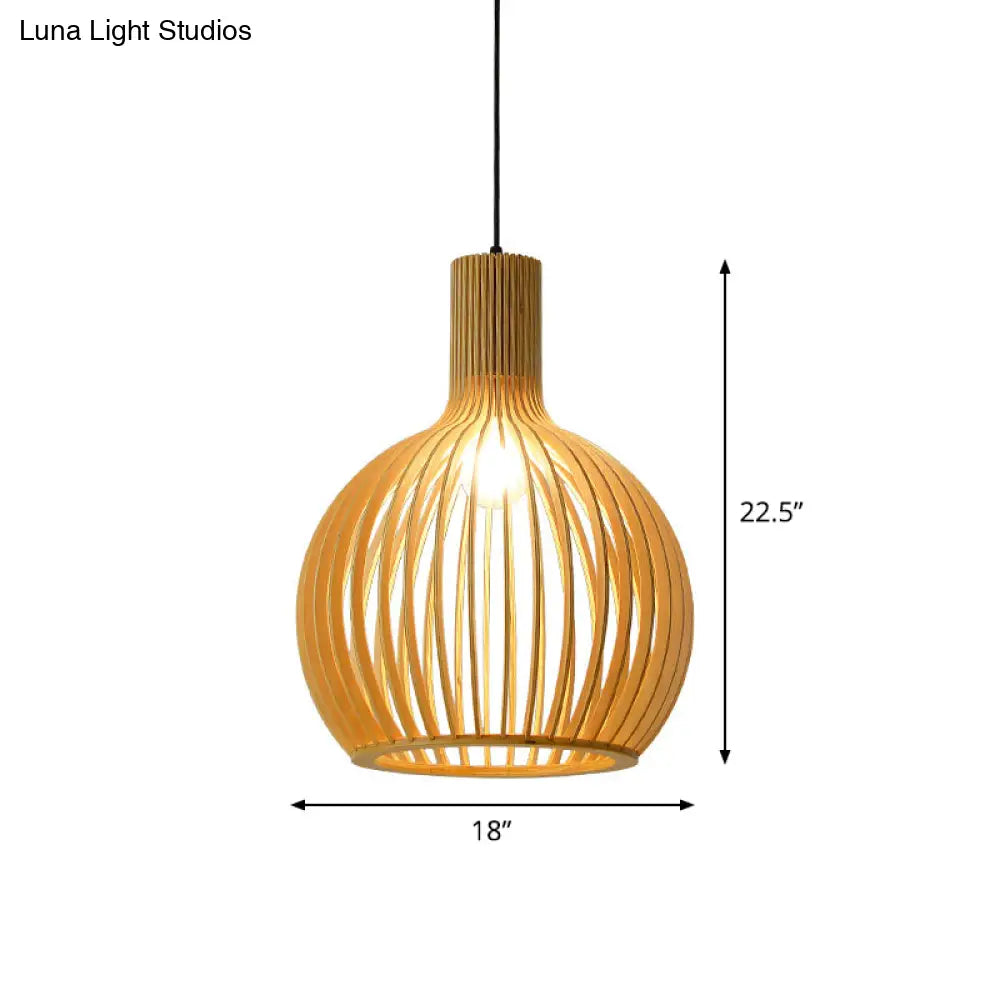 Yvette - Asian Bamboo Flared Pendant Lamp: Beige Hanging Light Fixture