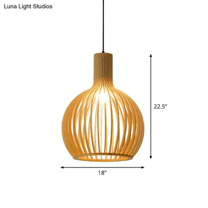 Yvette - Asian Bamboo Flared Pendant Lamp: Beige Hanging Light Fixture