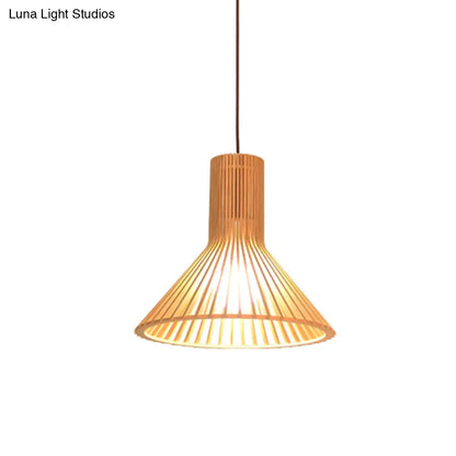 Yvette - Asian Bamboo Flared Pendant Lamp: Beige Hanging Light Fixture