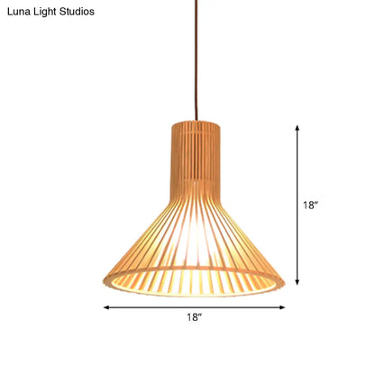 Yvette - Asian Bamboo Flared Pendant Lamp: Beige Hanging Light Fixture