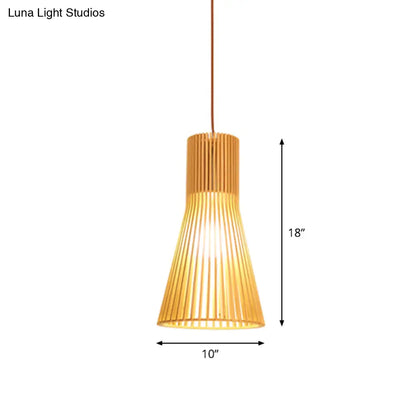 Yvette - Asian Bamboo Flared Pendant Lamp: Beige Hanging Light Fixture