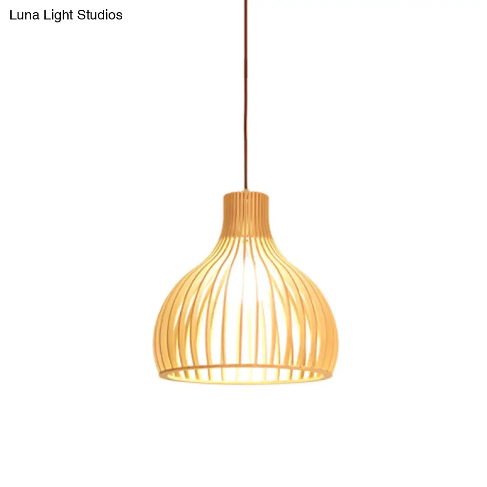 Yvette - Asian Bamboo Flared Pendant Lamp: Beige Hanging Light Fixture