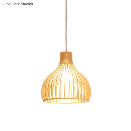 Yvette - Asian Bamboo Flared Pendant Lamp: Beige Hanging Light Fixture