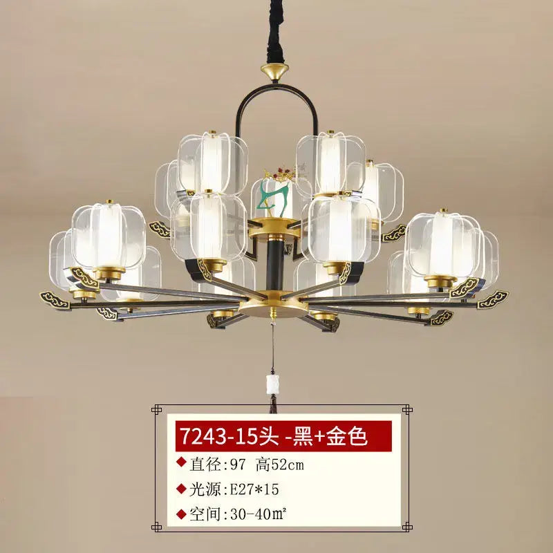Black and gold modern pendant light with clear glass lantern shades from decorbites deer enamel collection for living room decor