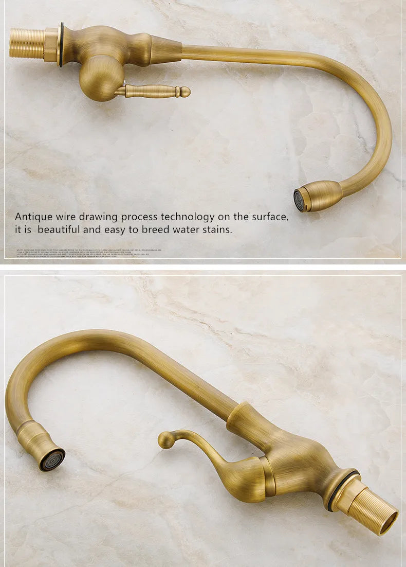 Brass-finished zgrk kitchen faucet with deck mounted single hole housing material and curved spout with ornate handle design