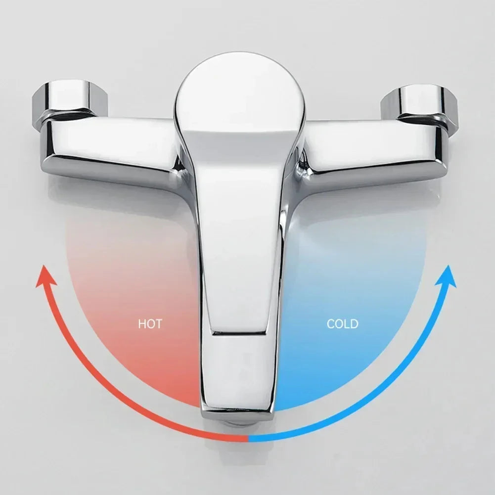 Chrome finished zinc alloy dual-handle bathtub mixer faucet with cold water controls for bathroom use