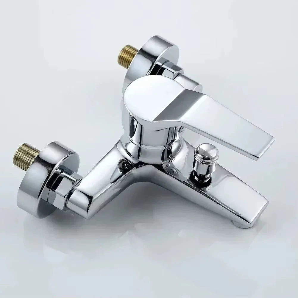 Chrome-finished zinc alloy bathroom faucet with sleek design and brass-threaded connections for cold water housing material