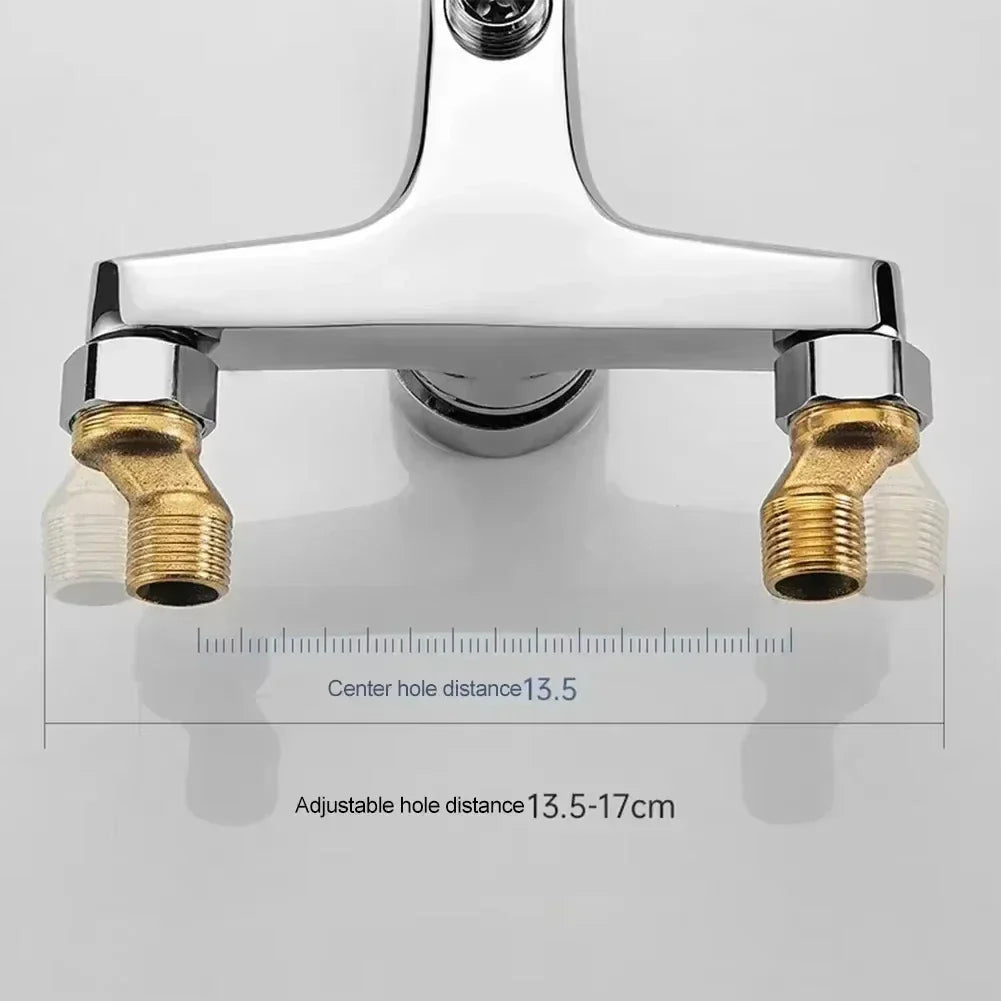 Chrome-finished zinc alloy dual-handle shower faucet with brass threaded connectors and adjustable center hole distance for cold water housing material