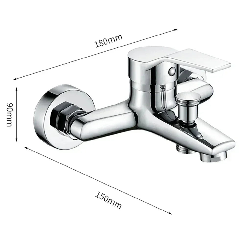 Chrome wall mounted bathtub faucet with sleek zinc alloy housing material and integrated handle for cold water control