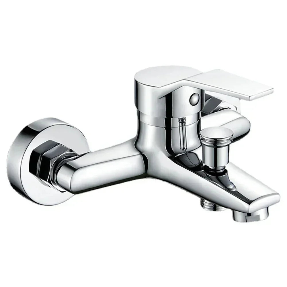 Chrome wall mounted bathtub faucet with dual control handles made of zinc alloy housing material for cold water use