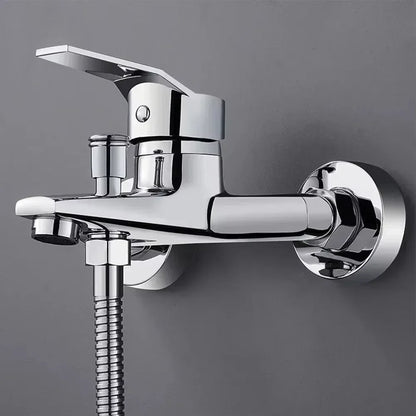 Chrome zinc alloy wall mounted bathtub faucet with flexible hose featuring housing material for cold water use
