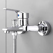 Chrome finished zinc alloy wall mounted bathtub faucet with single lever handle cold water and flexible hose housing material